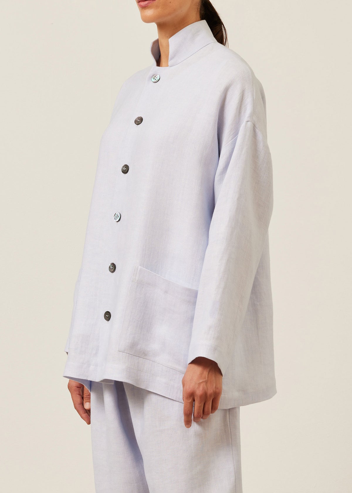 linen achkan' stand collar jacket - long