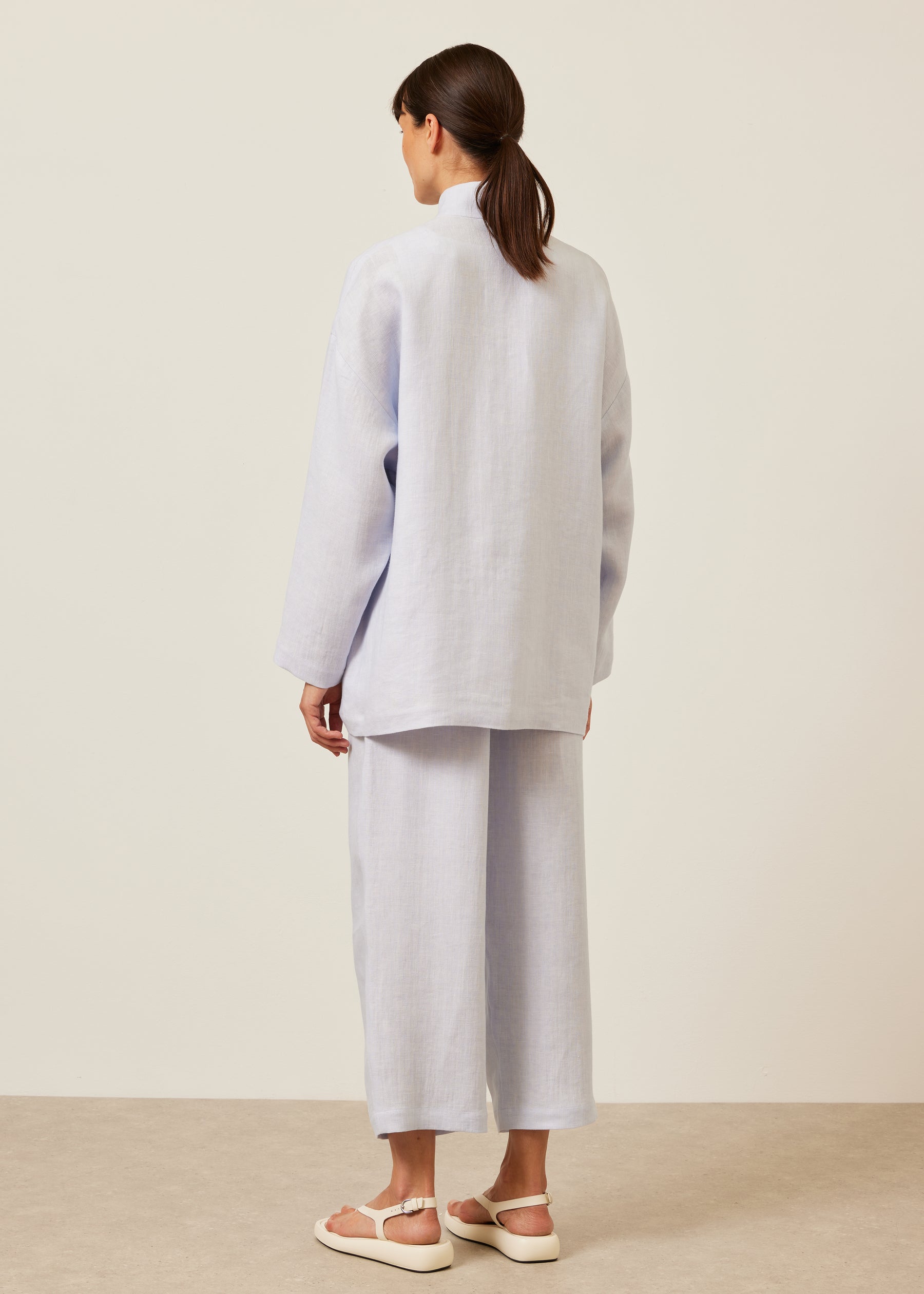 linen achkan' stand collar jacket - long