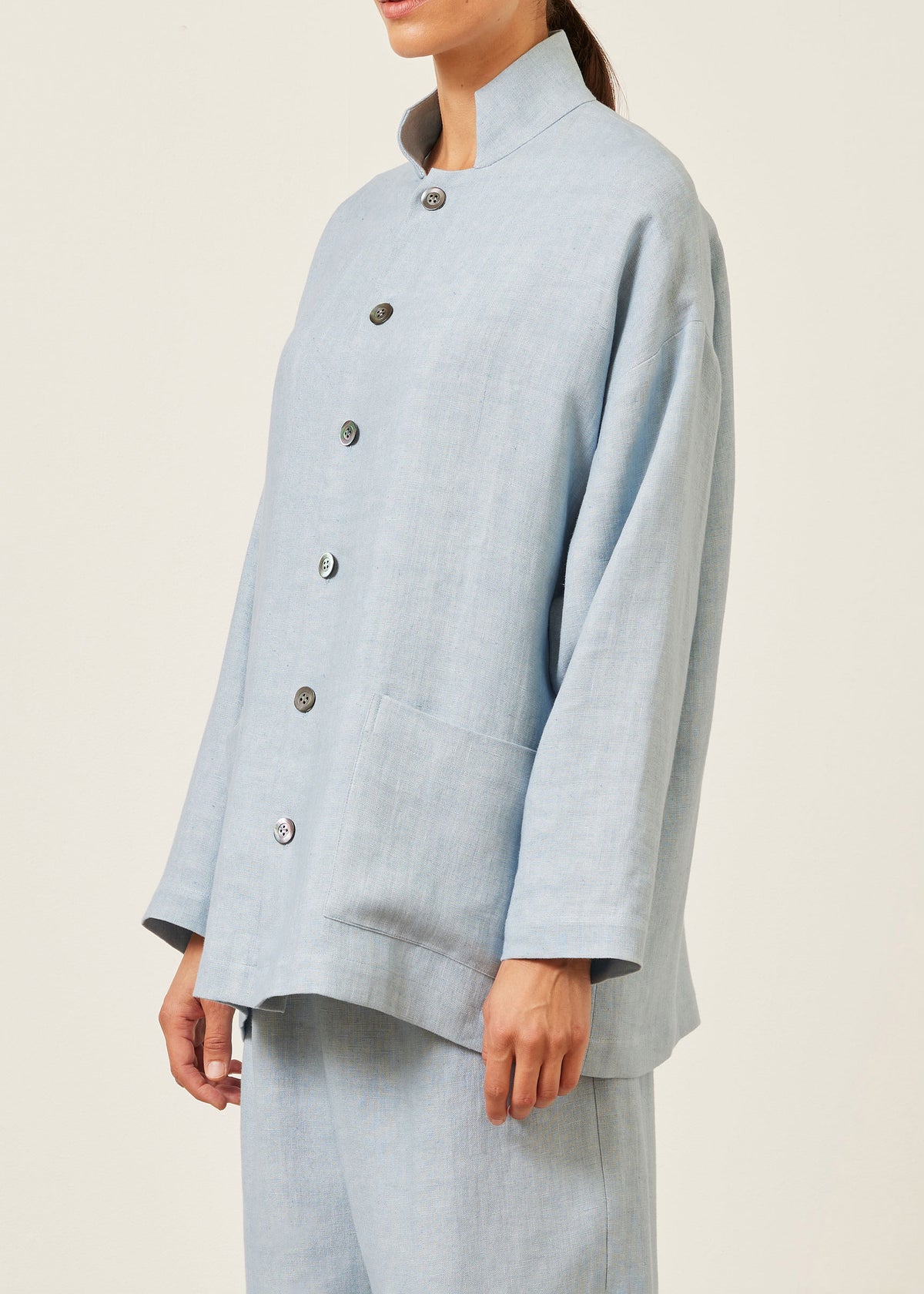 linen achkan' stand collar jacket - long