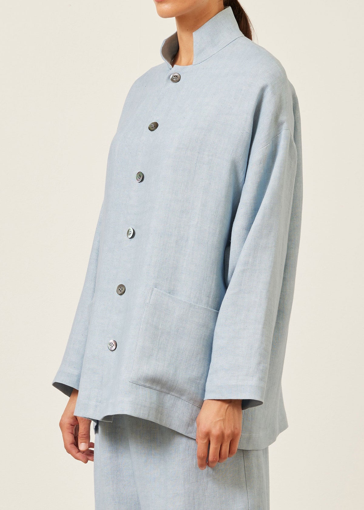 linen 'achkan' stand collar jacket - long (woadblue)