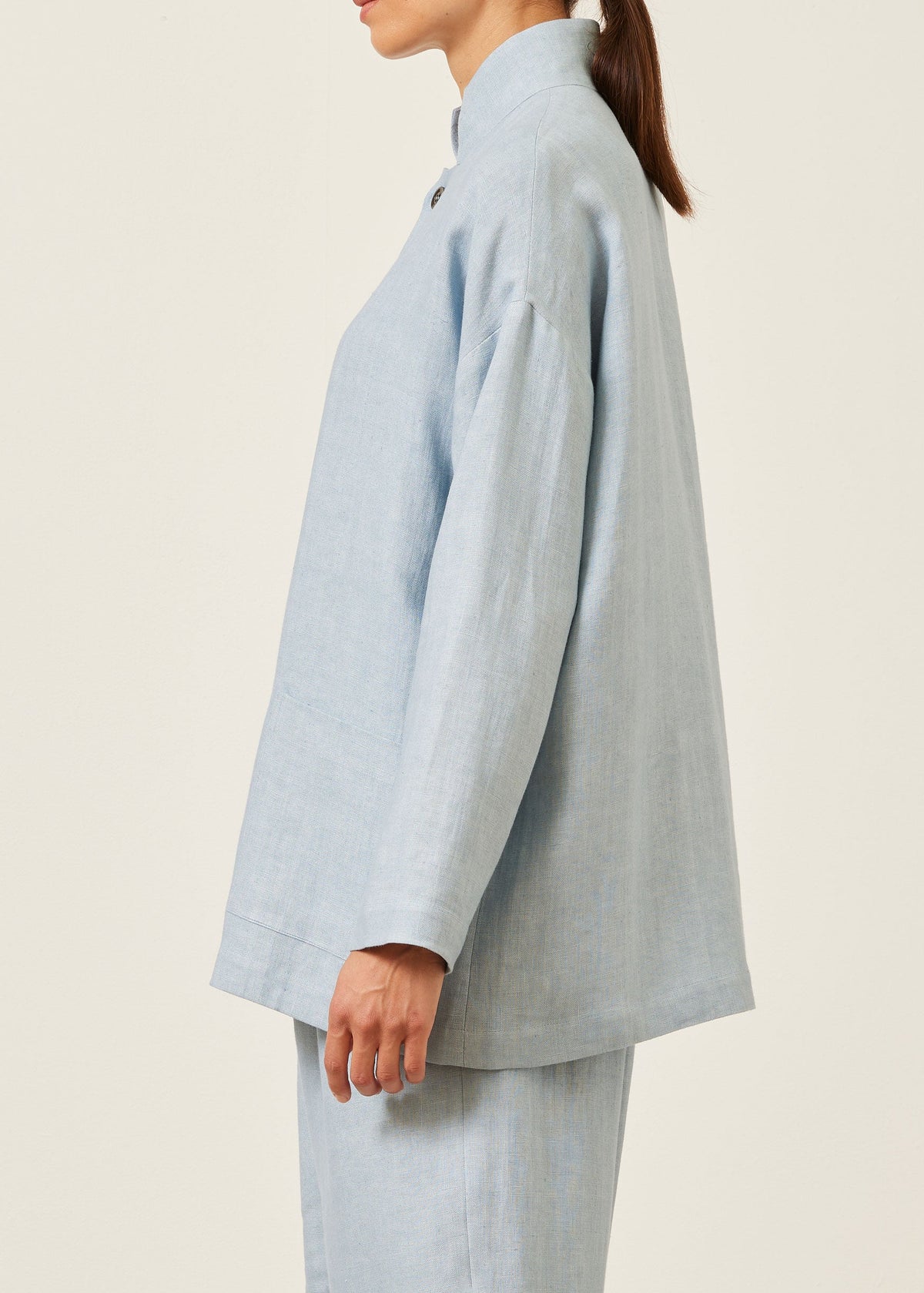 linen 'achkan' stand collar jacket - long (woadblue)