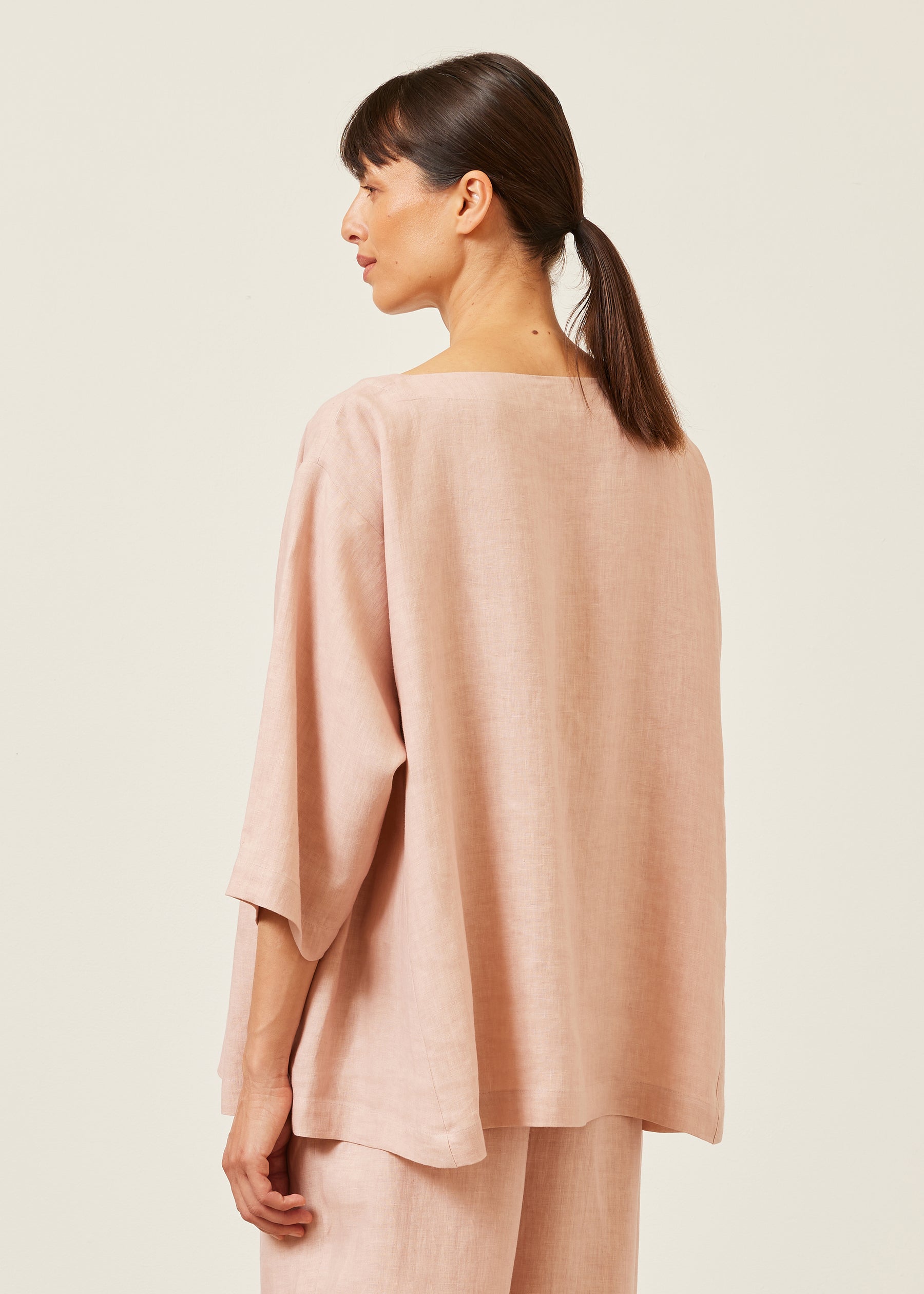 linen side panelled 3/4 sleeve scoop neck tunic - mid plus