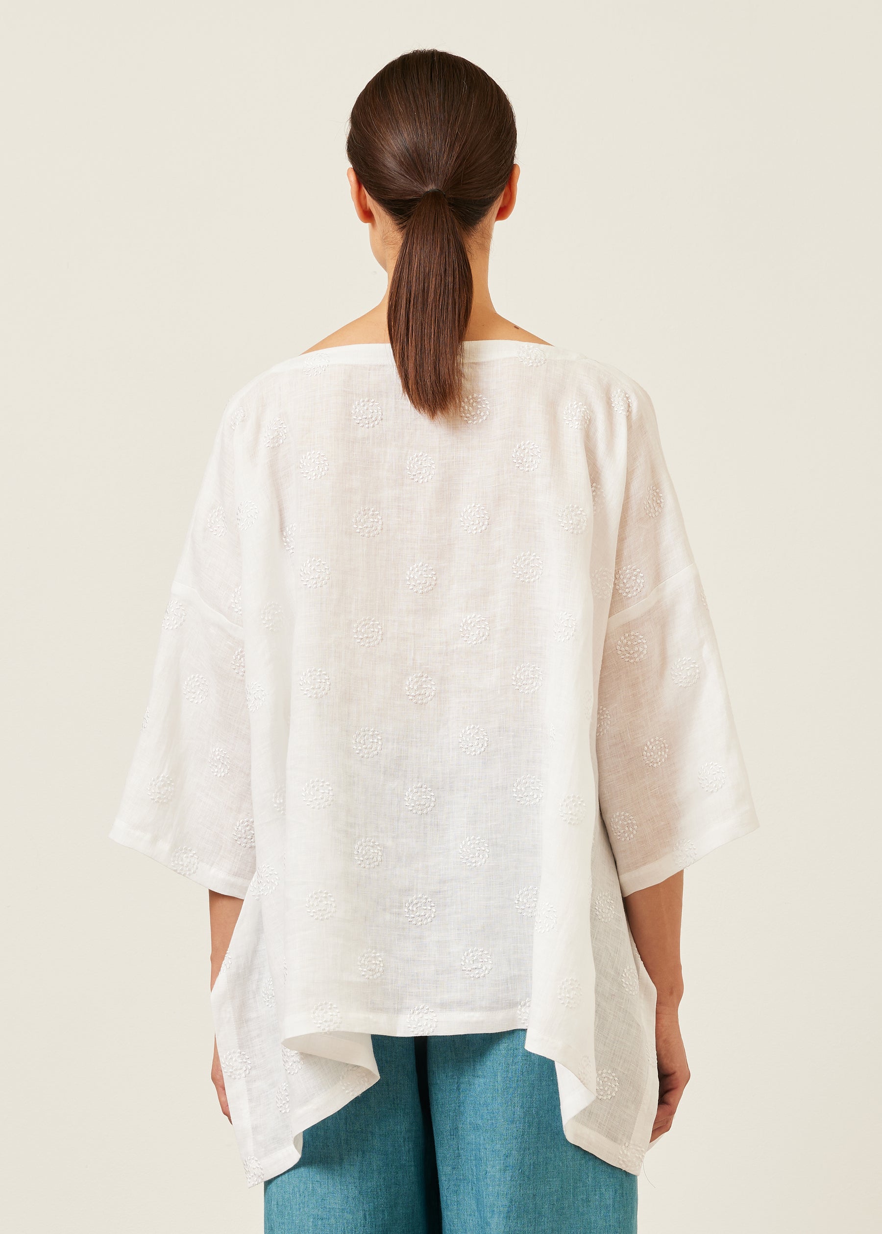 linen mix dps scoop neck 3/4 sleeve top - mid plus