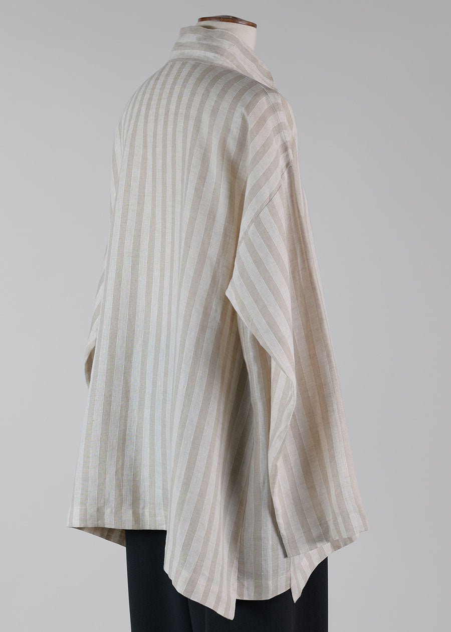 linen slim a-line dbl stand cllr shrt w/stepped ins lng
