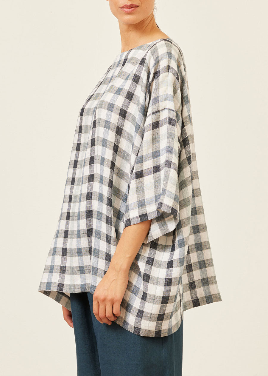 linen mix 3/4 sleeve bateau neck tunic - long