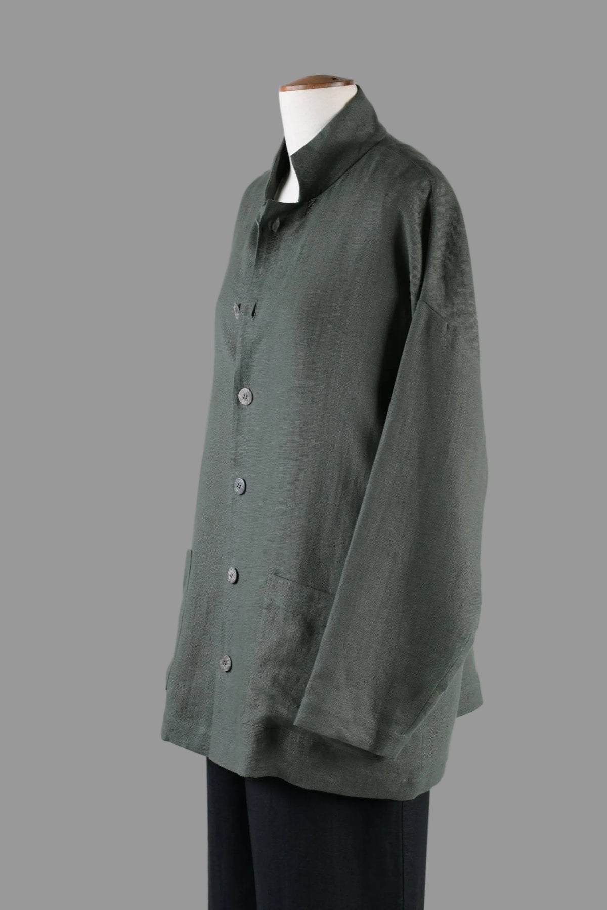 linen achkan stand collar jacket - long (ferngreendark)