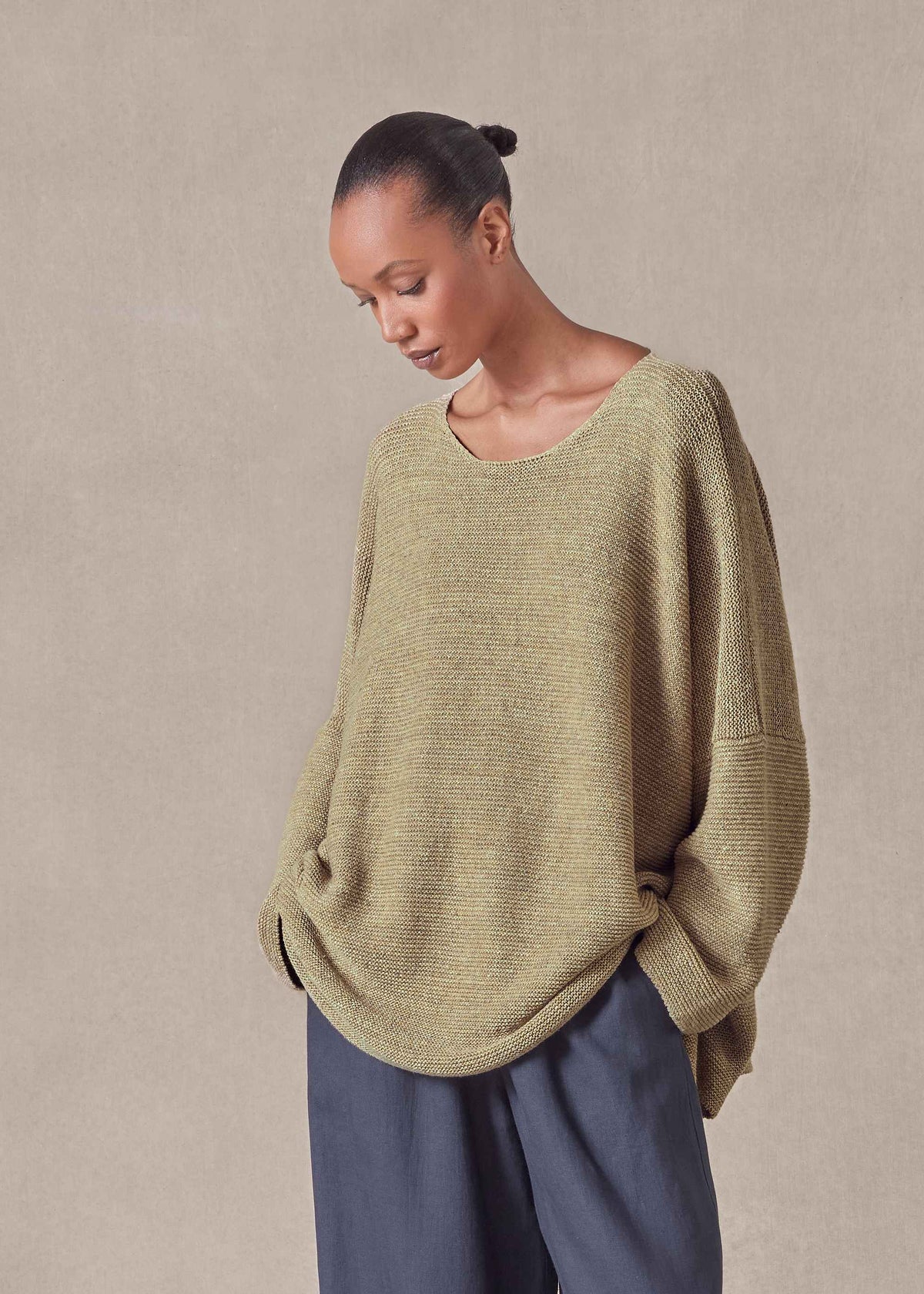 linen cotton mix bateau neck sweater - mid plus (cardamom)