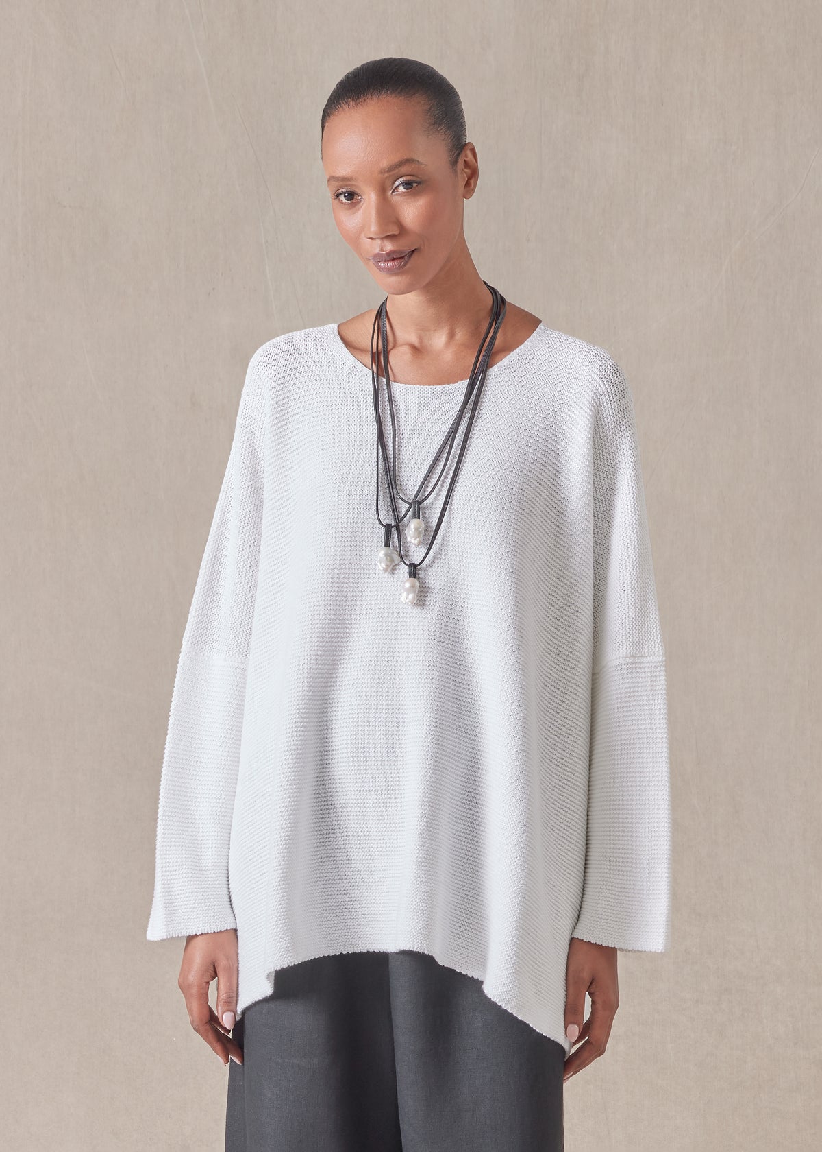 linen cotton mix bateau neck sweater - mid plus