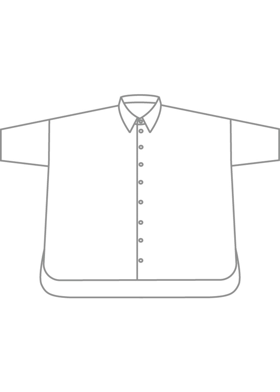 silk mix sloped shoulder wide a-line short sleeve shirt with collar - mid