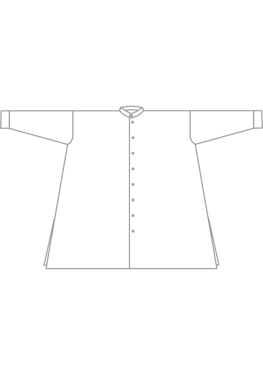 silk mix wide a-line collarless shirt - very long with slits