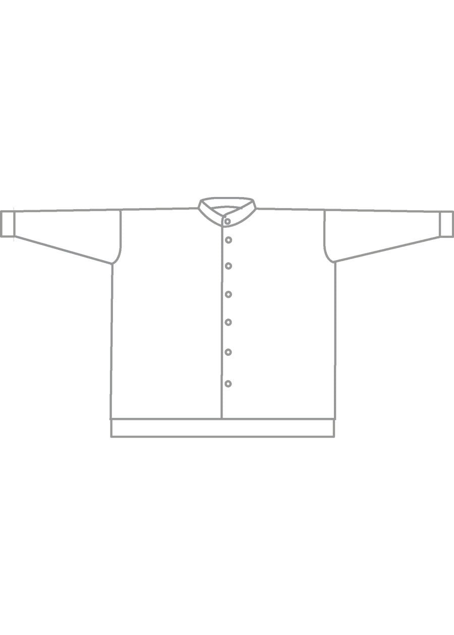 linen mix wide longer back collarless shirt - long