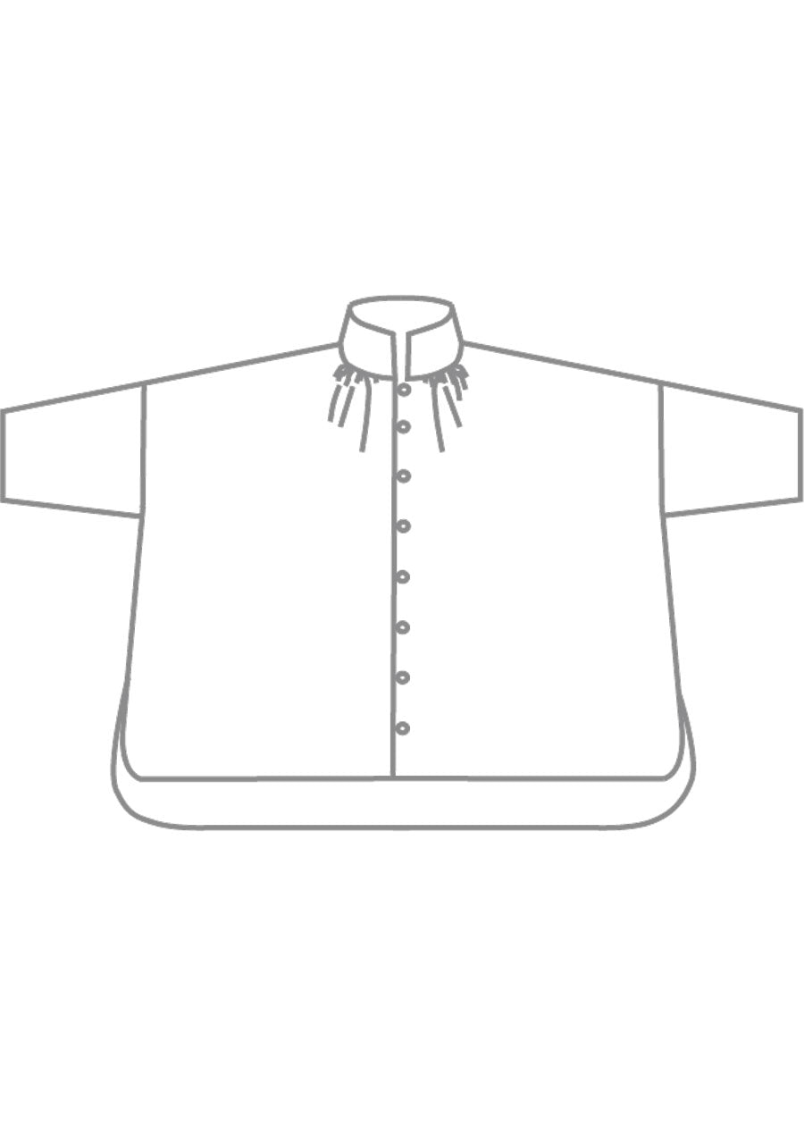 linen sloped shoulder wide a-line pleated collar short sleeve shirt - mid