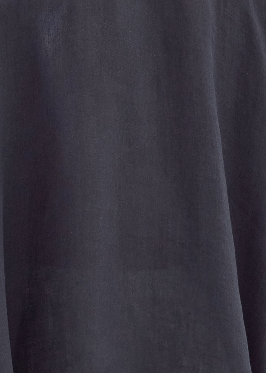 linen sloped shoulder wide a-line pleated collar short sleeve shirt - mid
