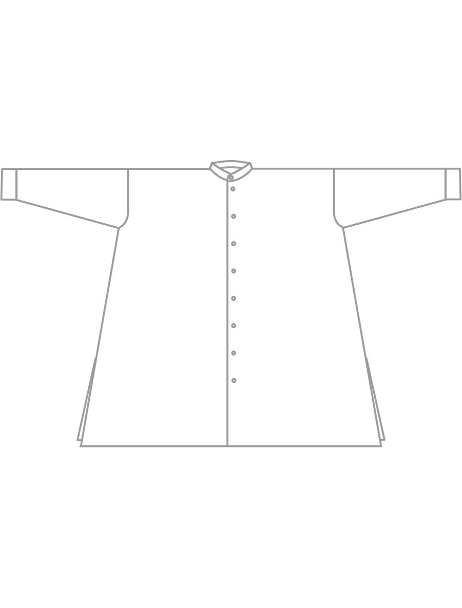 linen wide a-line collarless shirt - very long with slits