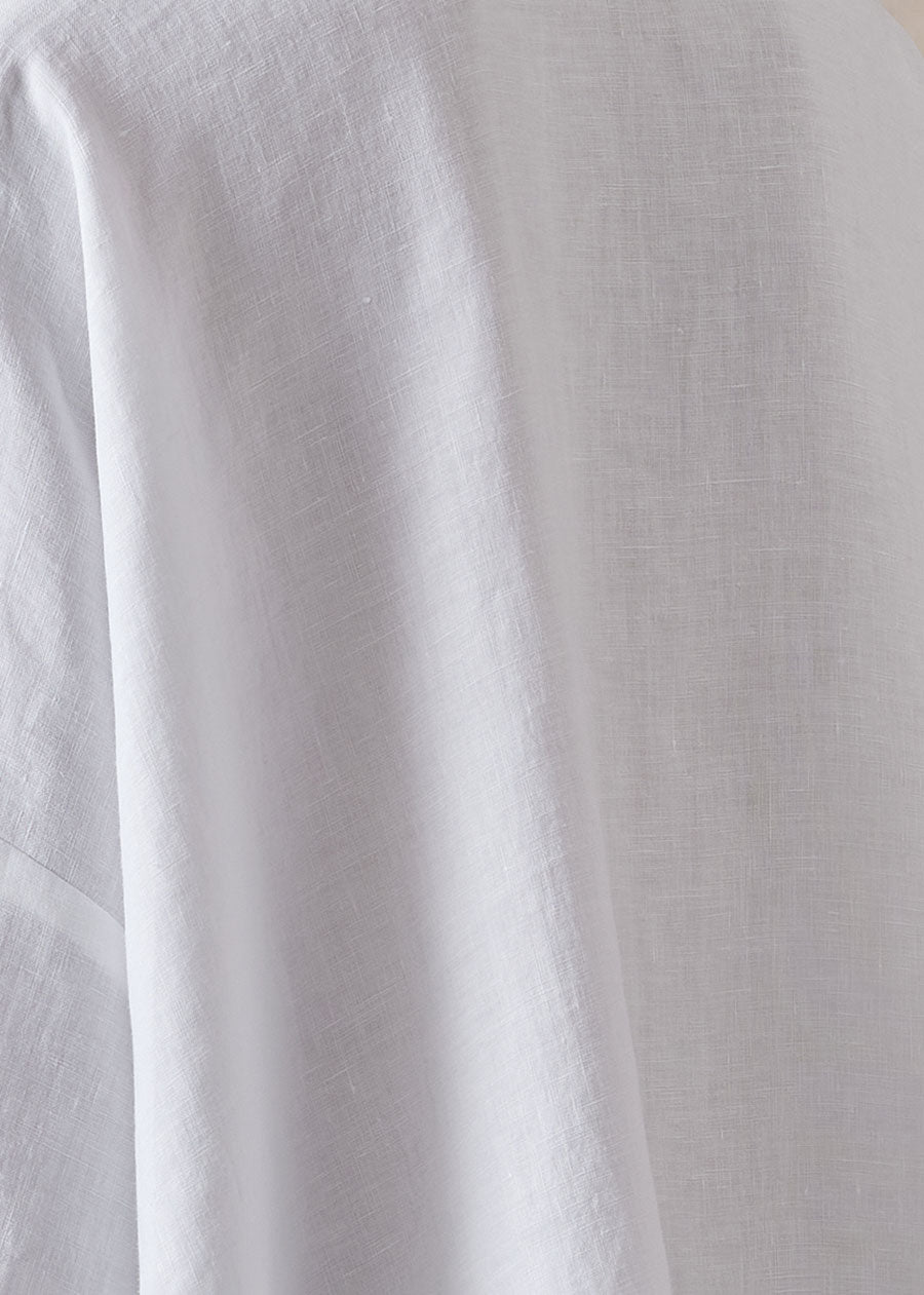 linen angle to front side seam short sleeve tunic with collar - long