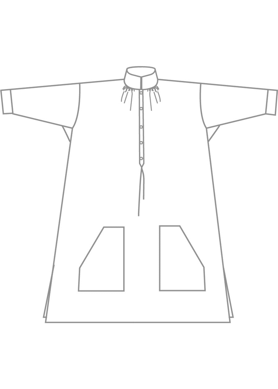 linen wide a-line artists smock dress with collar