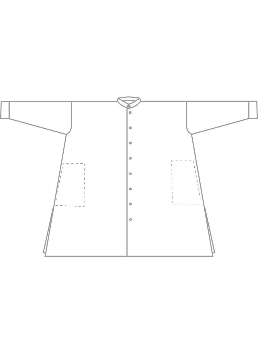 linen wide a-line collarless shirt - very long with slits