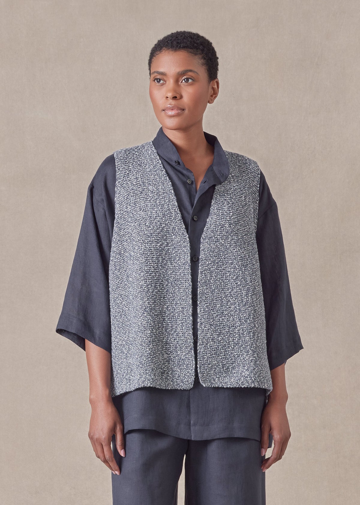 cotton open waistcoat - mid (indigo)