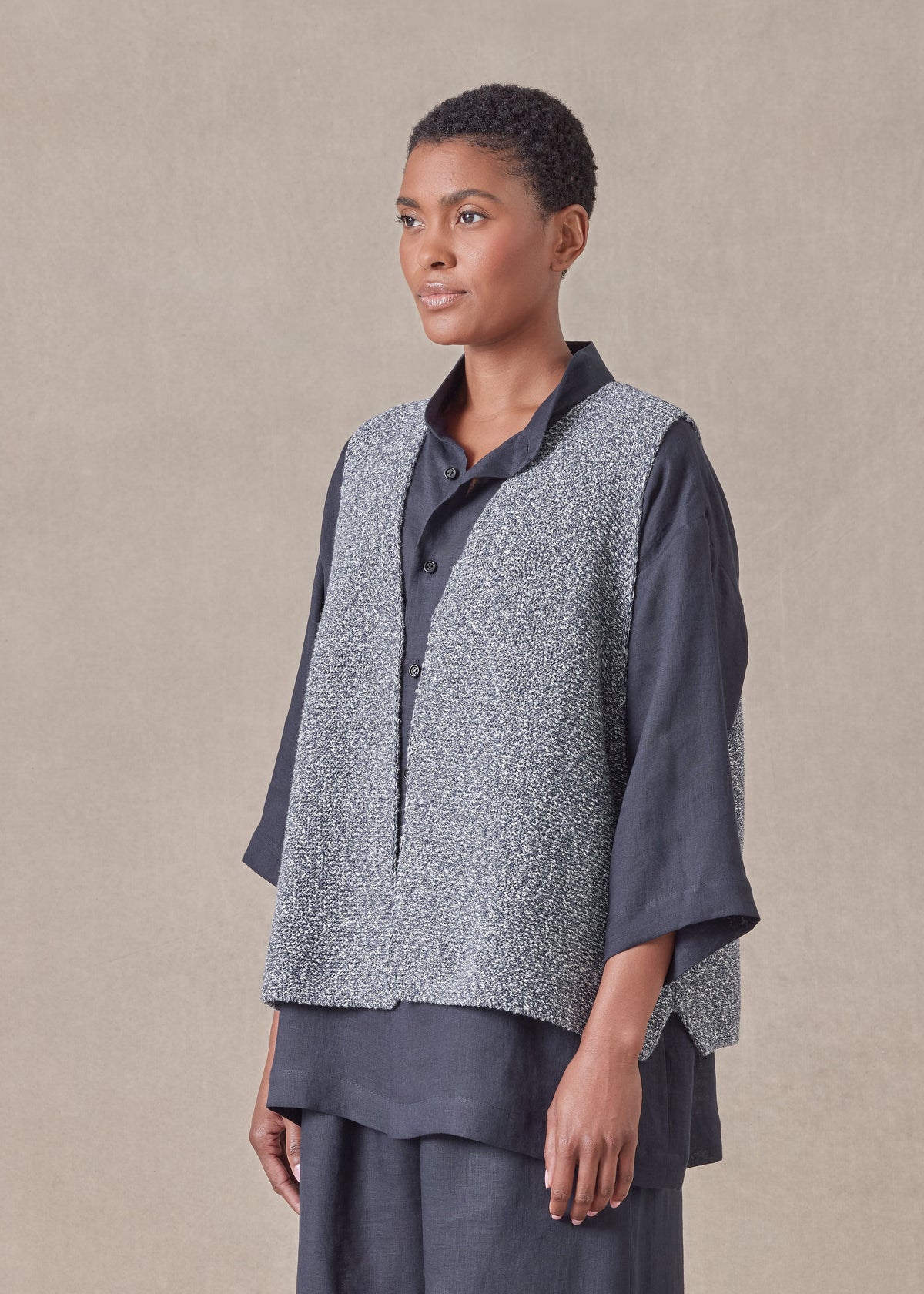 cotton open waistcoat - mid (indigo)