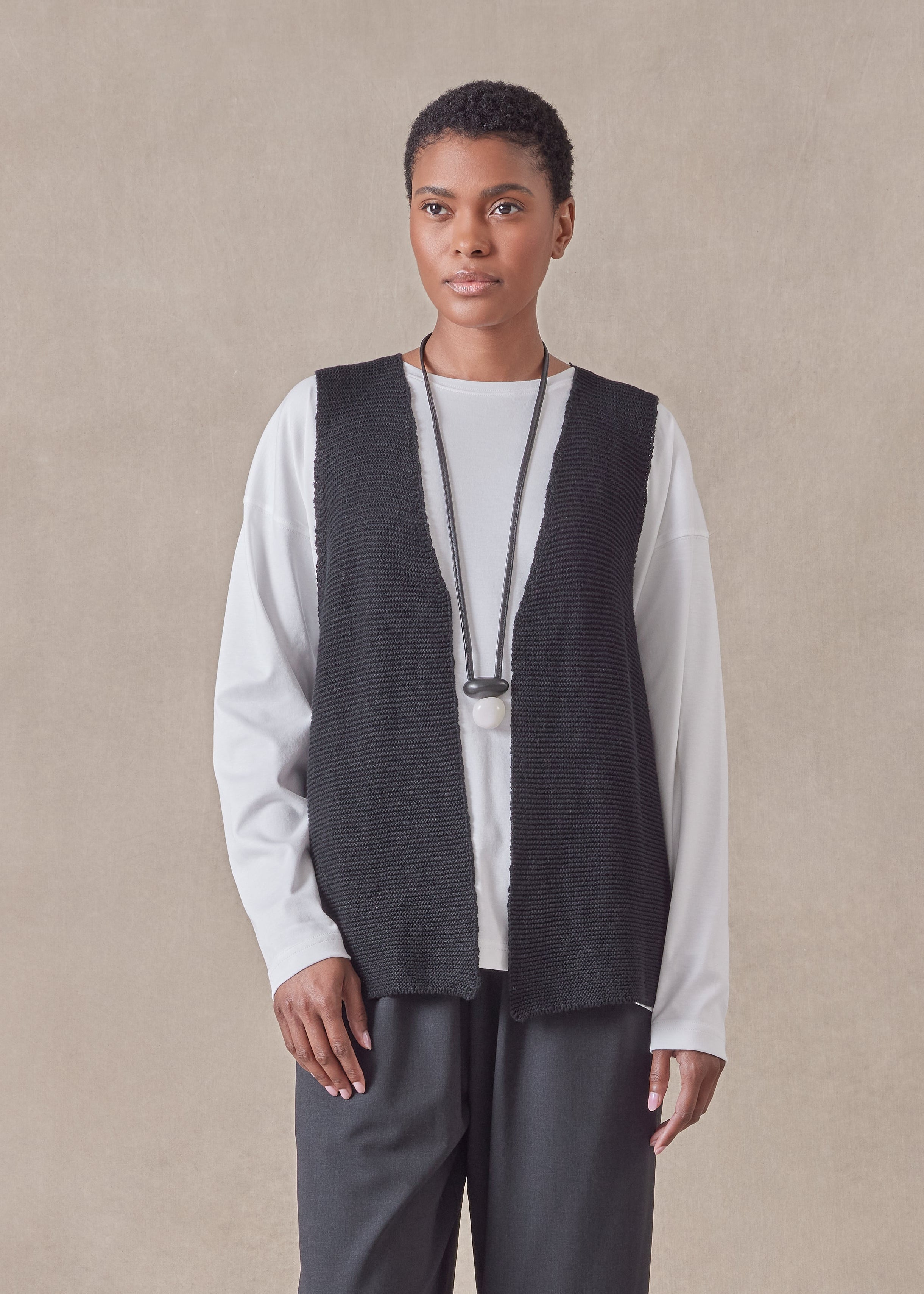 linen cotton mix open waistcoat - mid