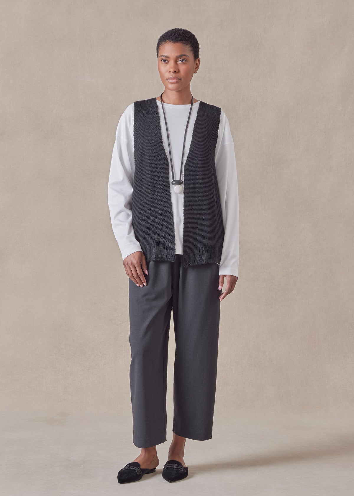 cotton linen mix open waistcoat - mid