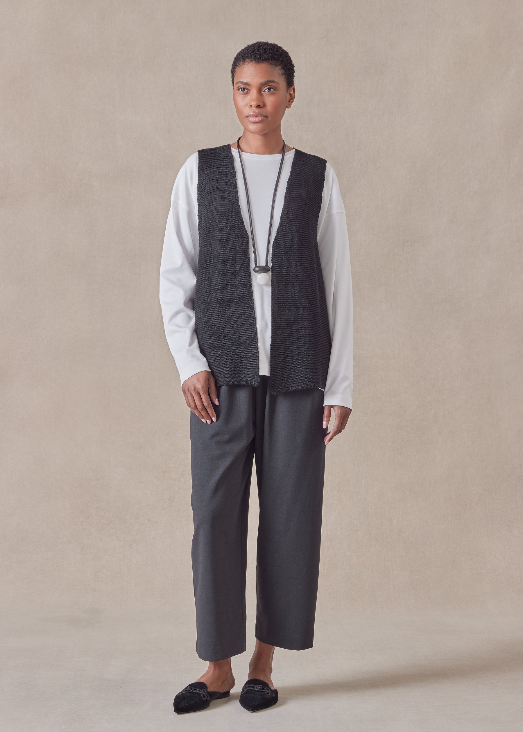 cotton linen mix open waistcoat - mid