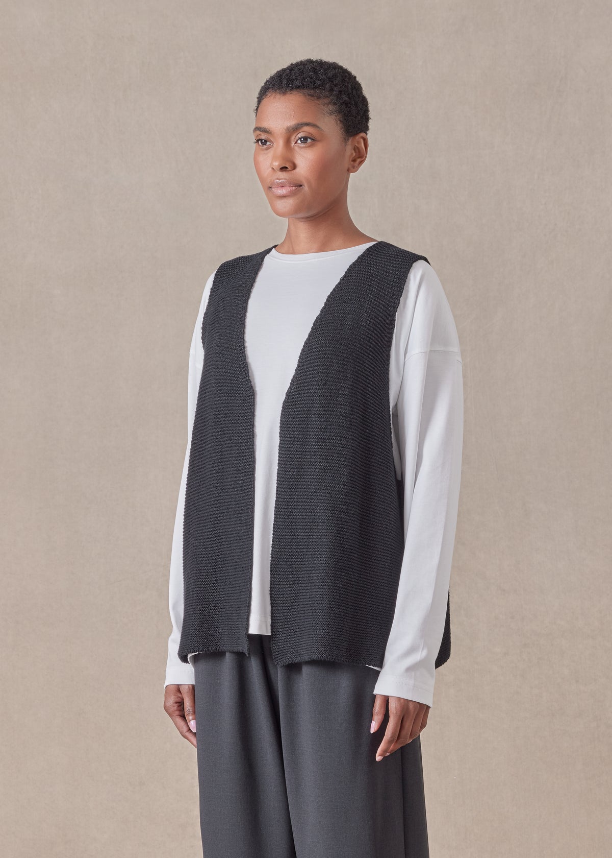 cotton linen mix open waistcoat - mid