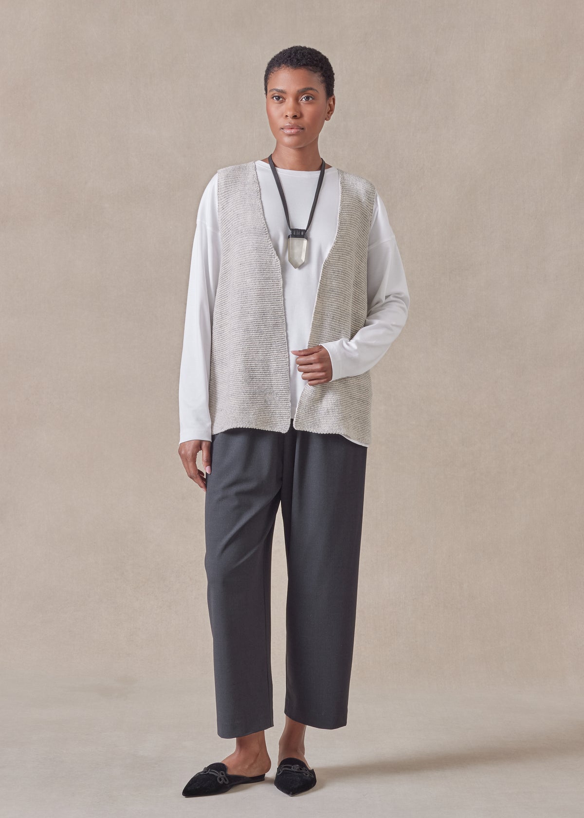cotton linen mix open waistcoat - mid