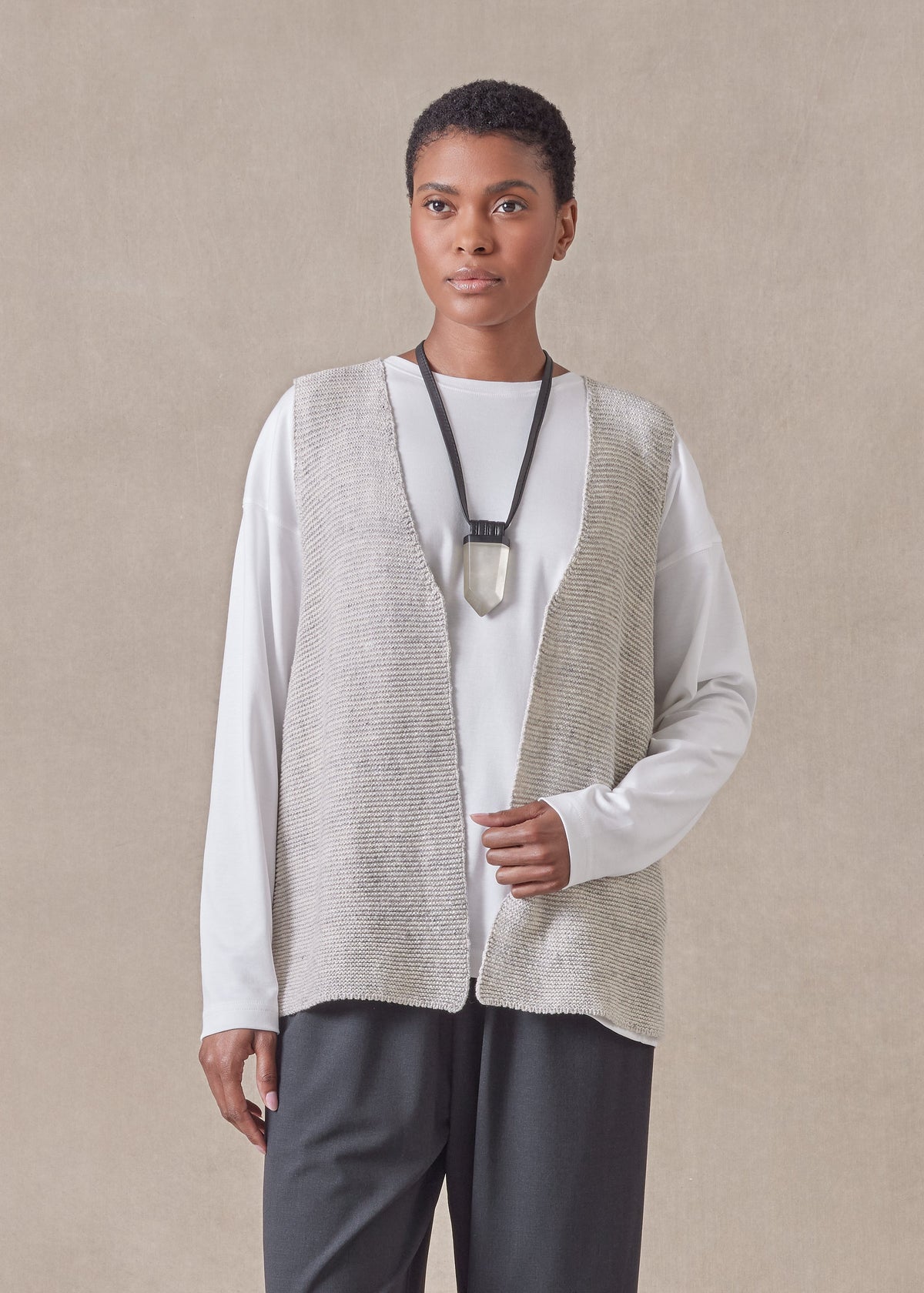 linen cotton mix open waistcoat - mid