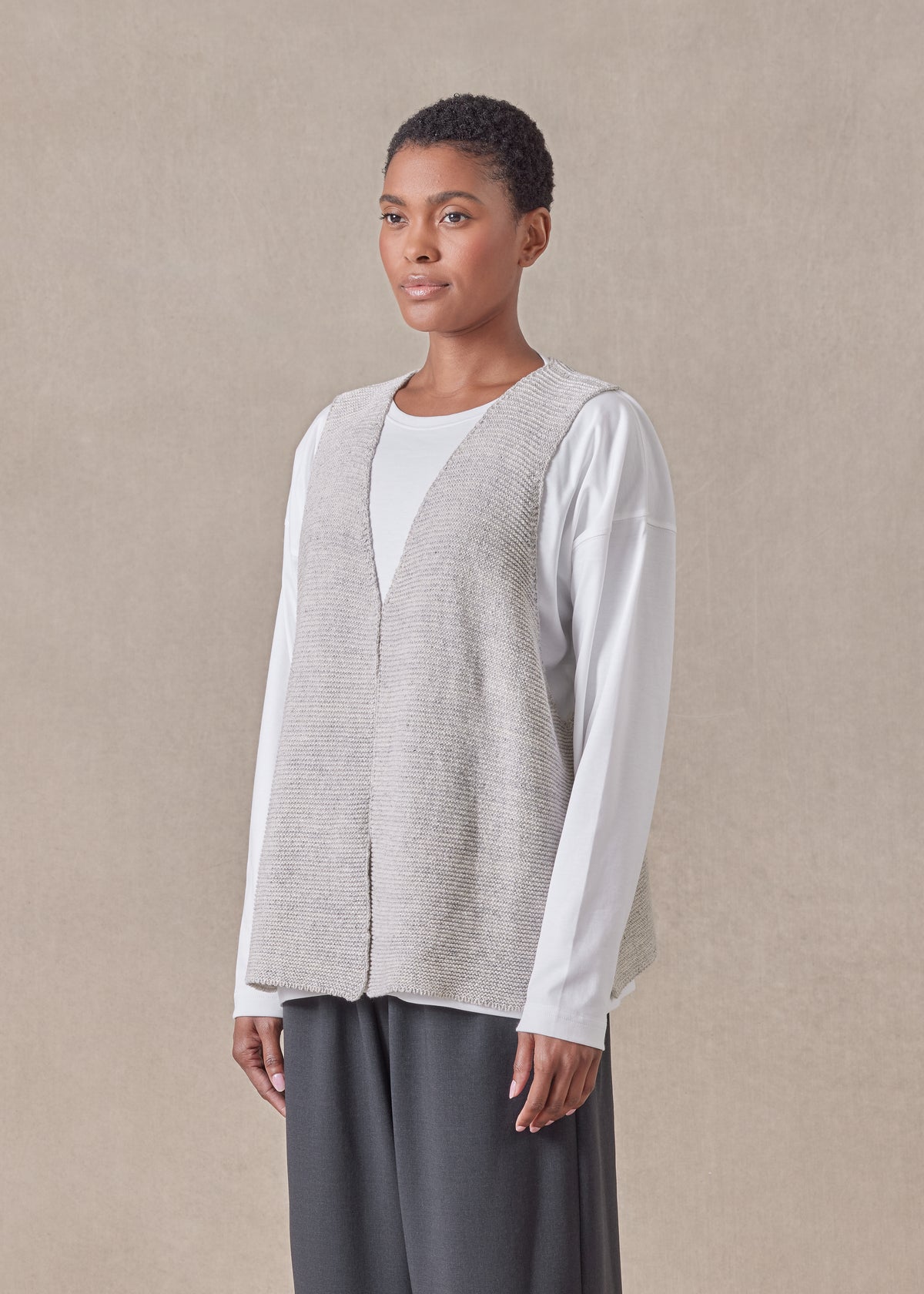 cotton linen mix open waistcoat - mid