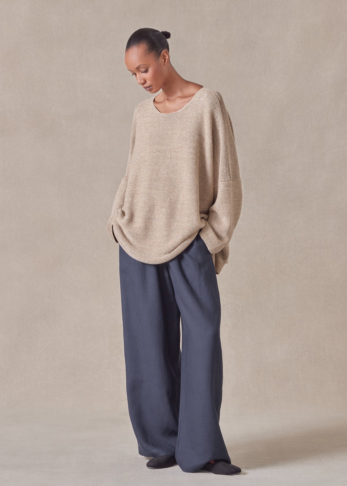 cotton linen mix bateau neck sweater - mid plus