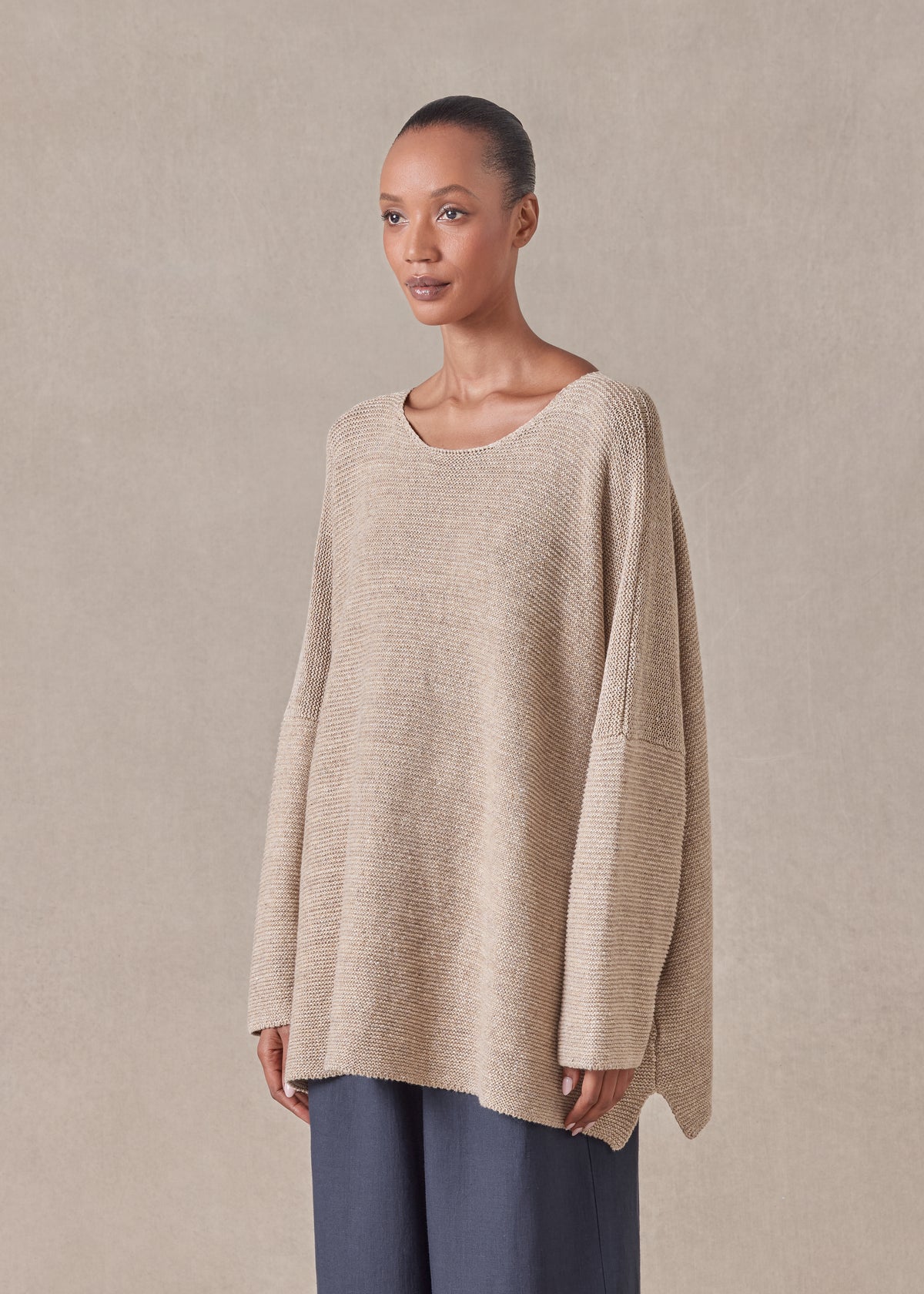 cotton linen mix bateau neck sweater - mid plus