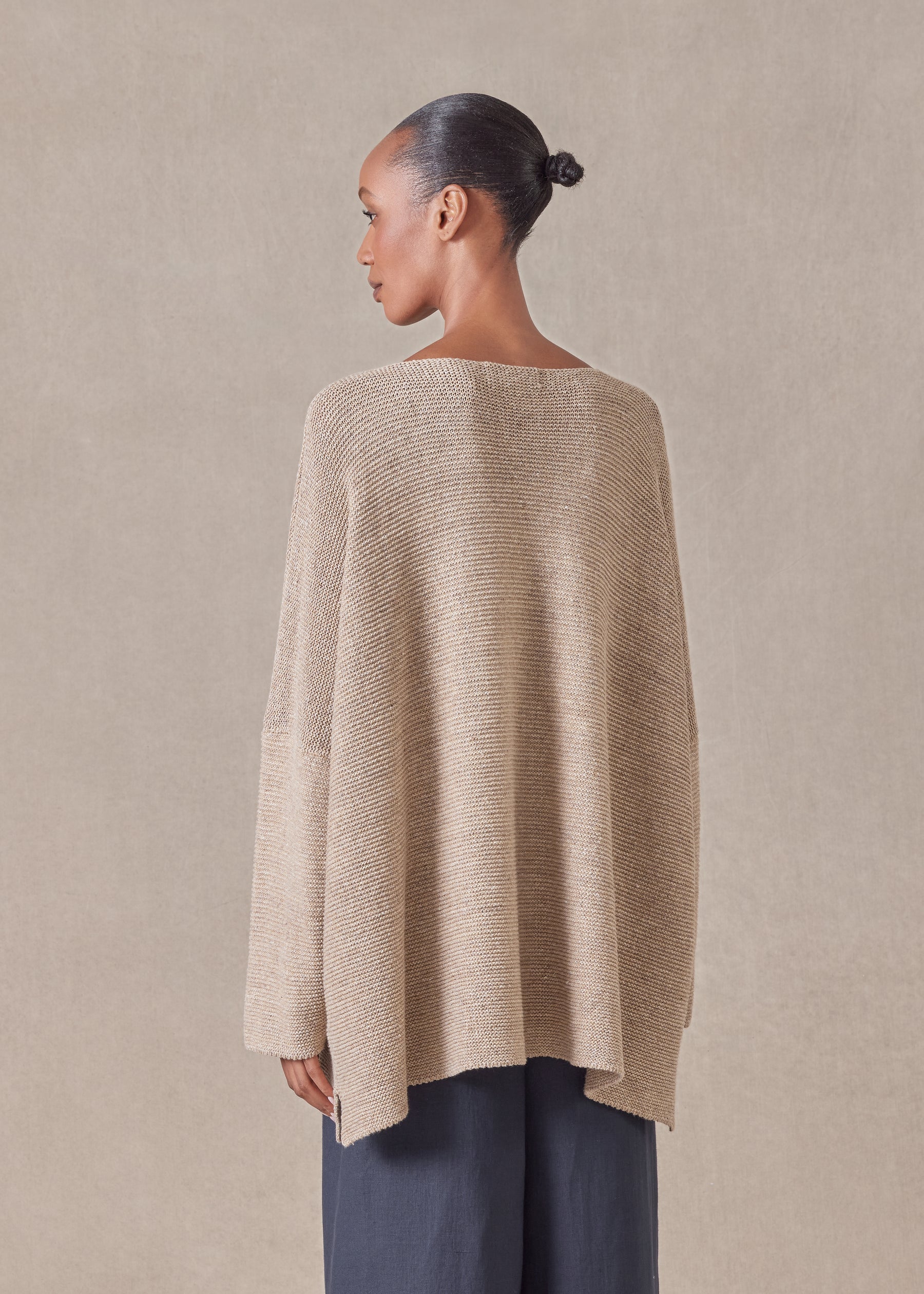 cotton linen mix bateau neck sweater - mid plus