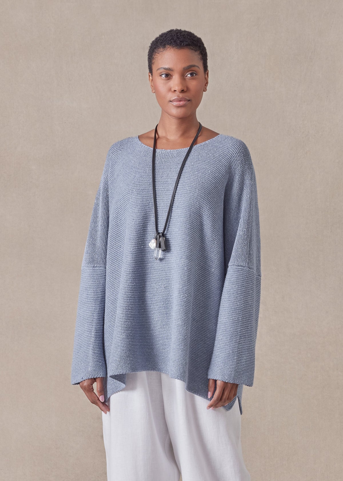 linen cotton mix bateau neck sweater - mid plus