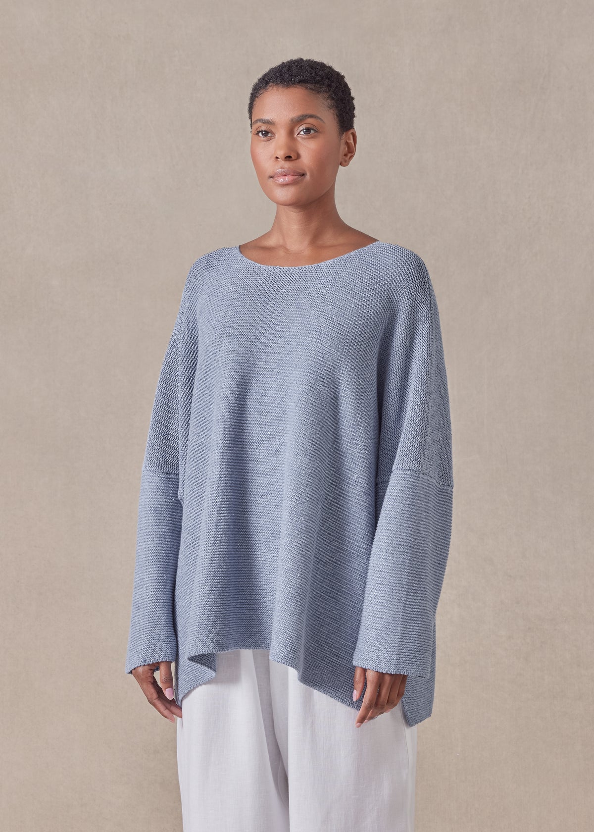 cotton linen mix bateau neck sweater - mid plus