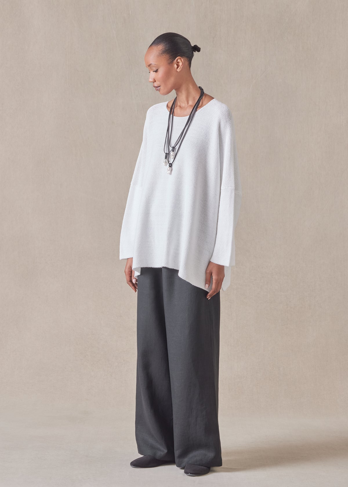 linen cotton mix bateau neck sweater - mid plus