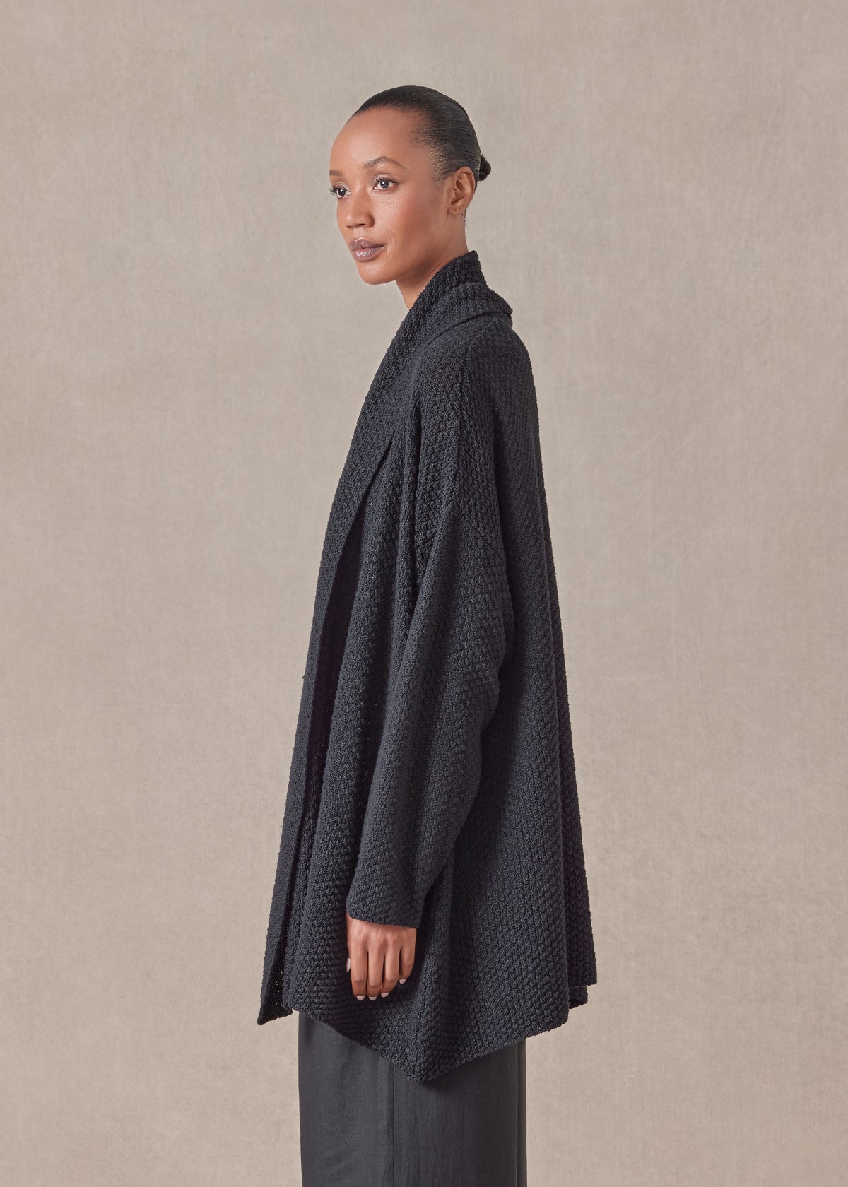 cotton linen mix a-line scrunch shawl collar cardigan - long