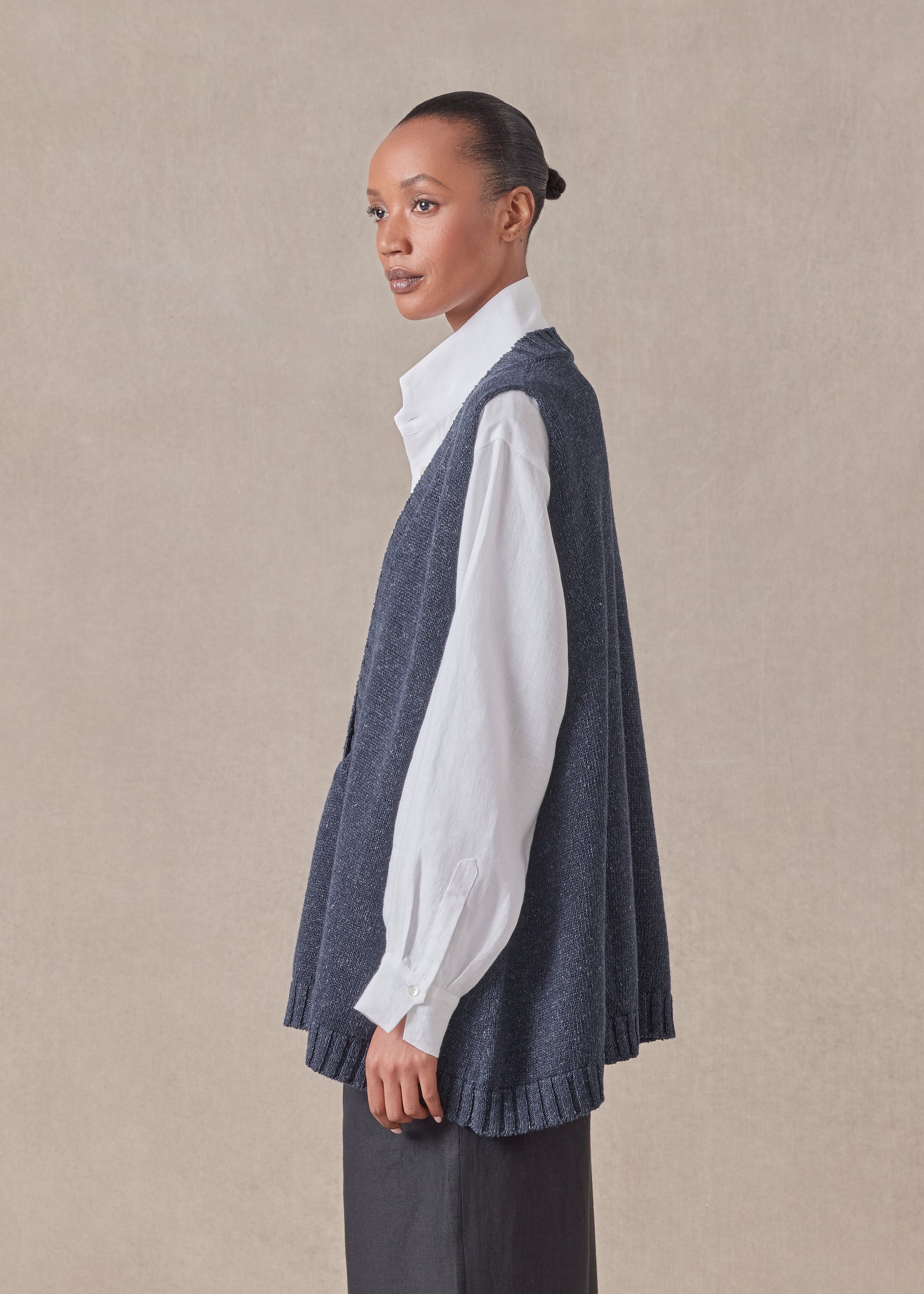 cotton linen mix sleeveless a-line v-neck - mid plus