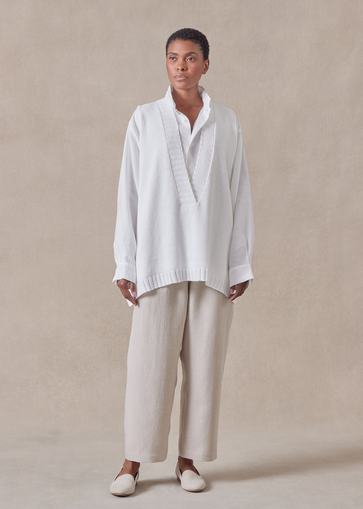 cotton linen mix sleeveless a-line v-neck - mid plus