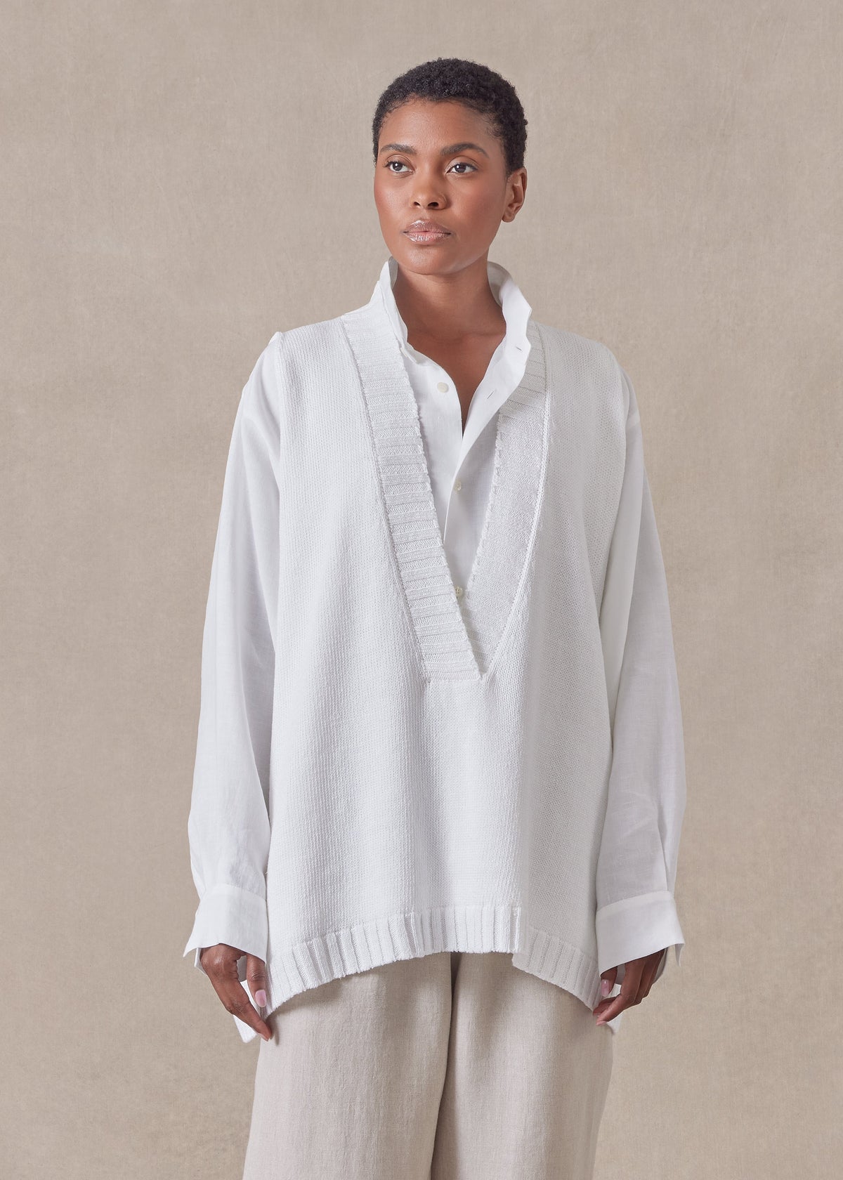 linen cotton mix sleeveless a-line v-neck - mid plus