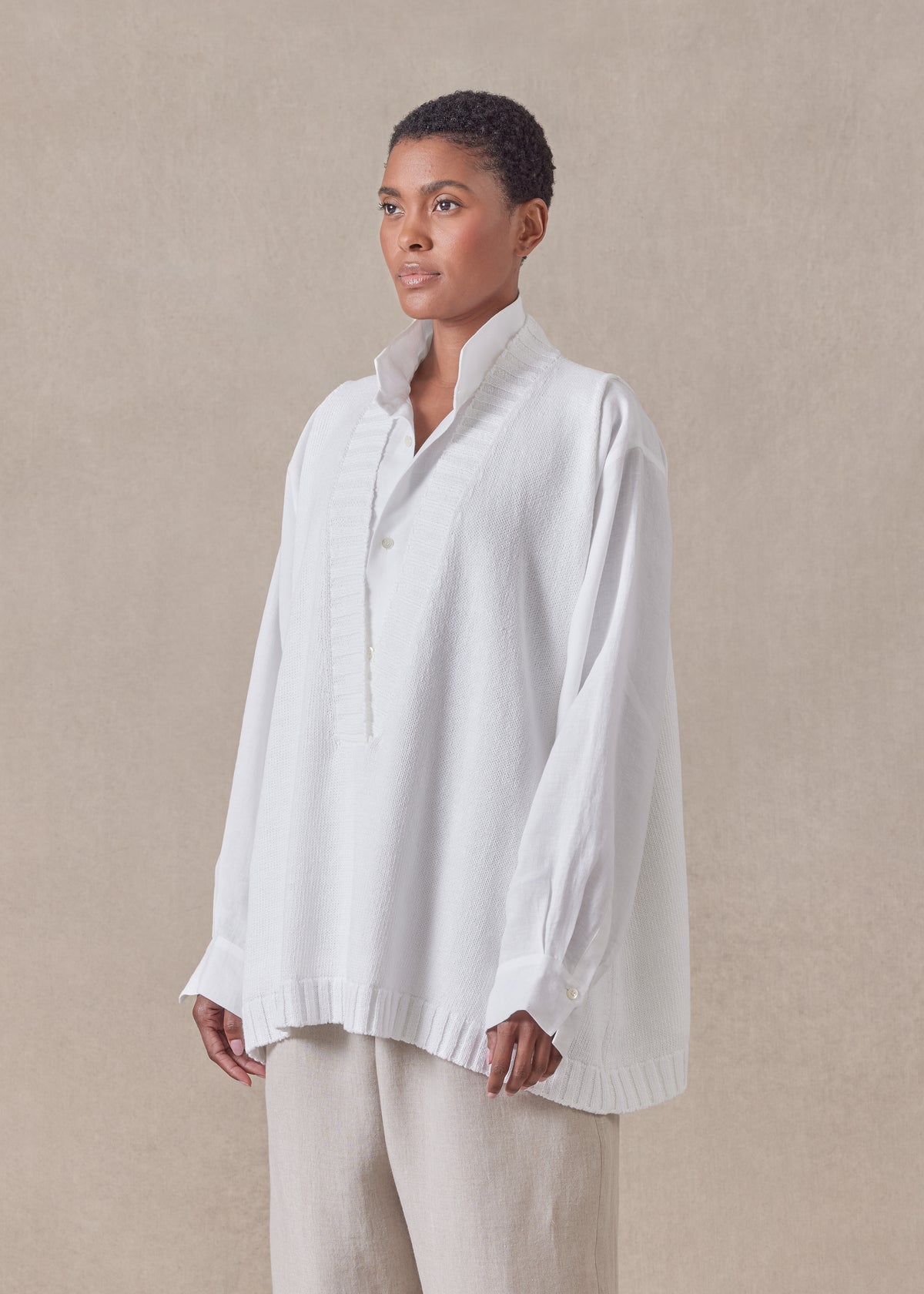 cotton linen mix sleeveless a-line v-neck - mid plus