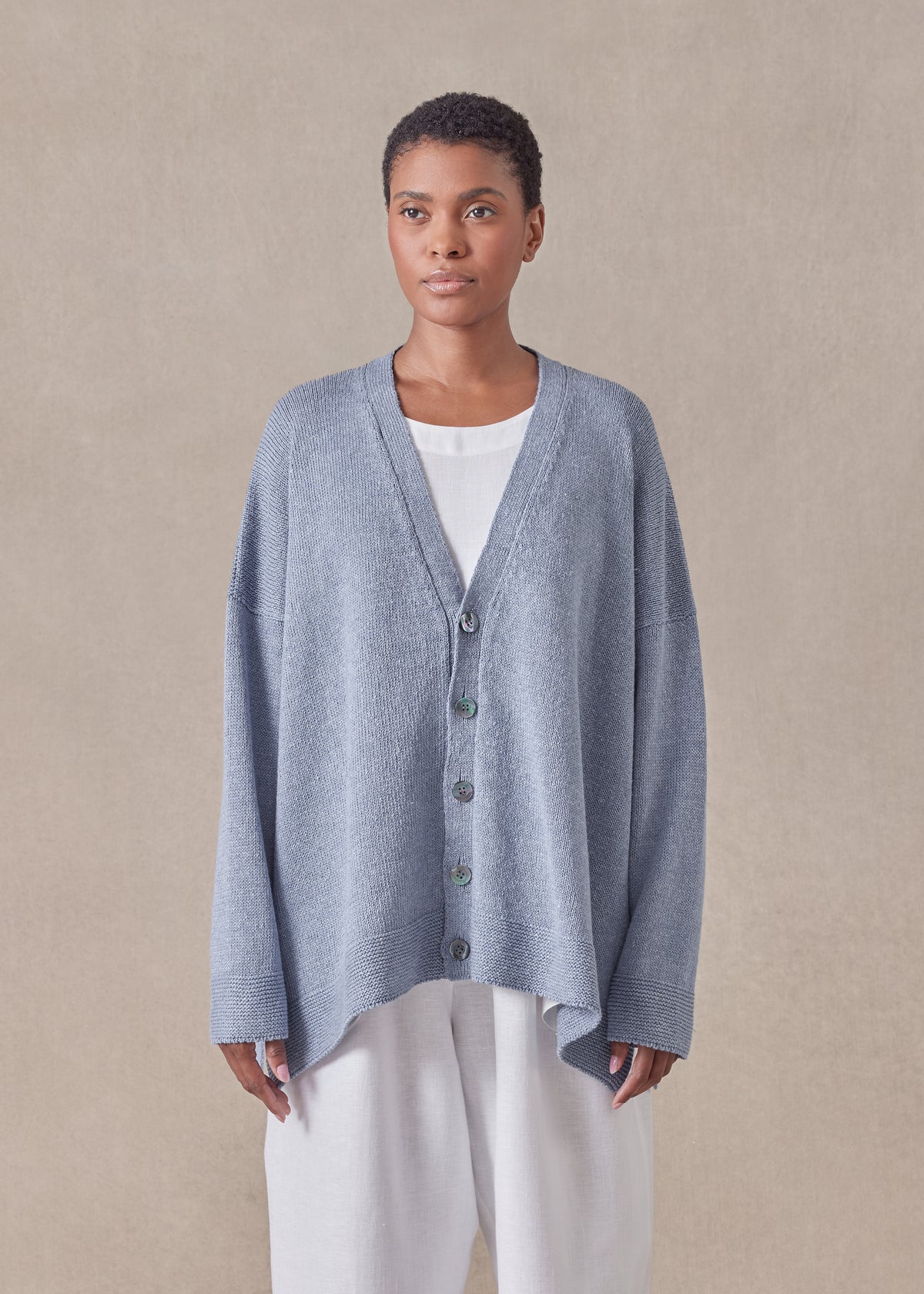 cotton linen mix v-neck cardigan - mid (jean)