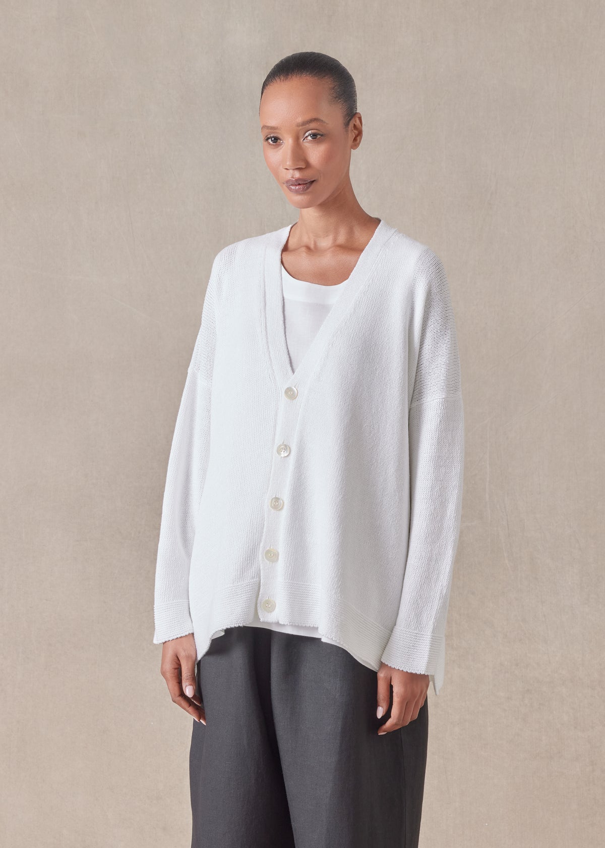 cotton linen mix v-neck cardigan - mid (white)