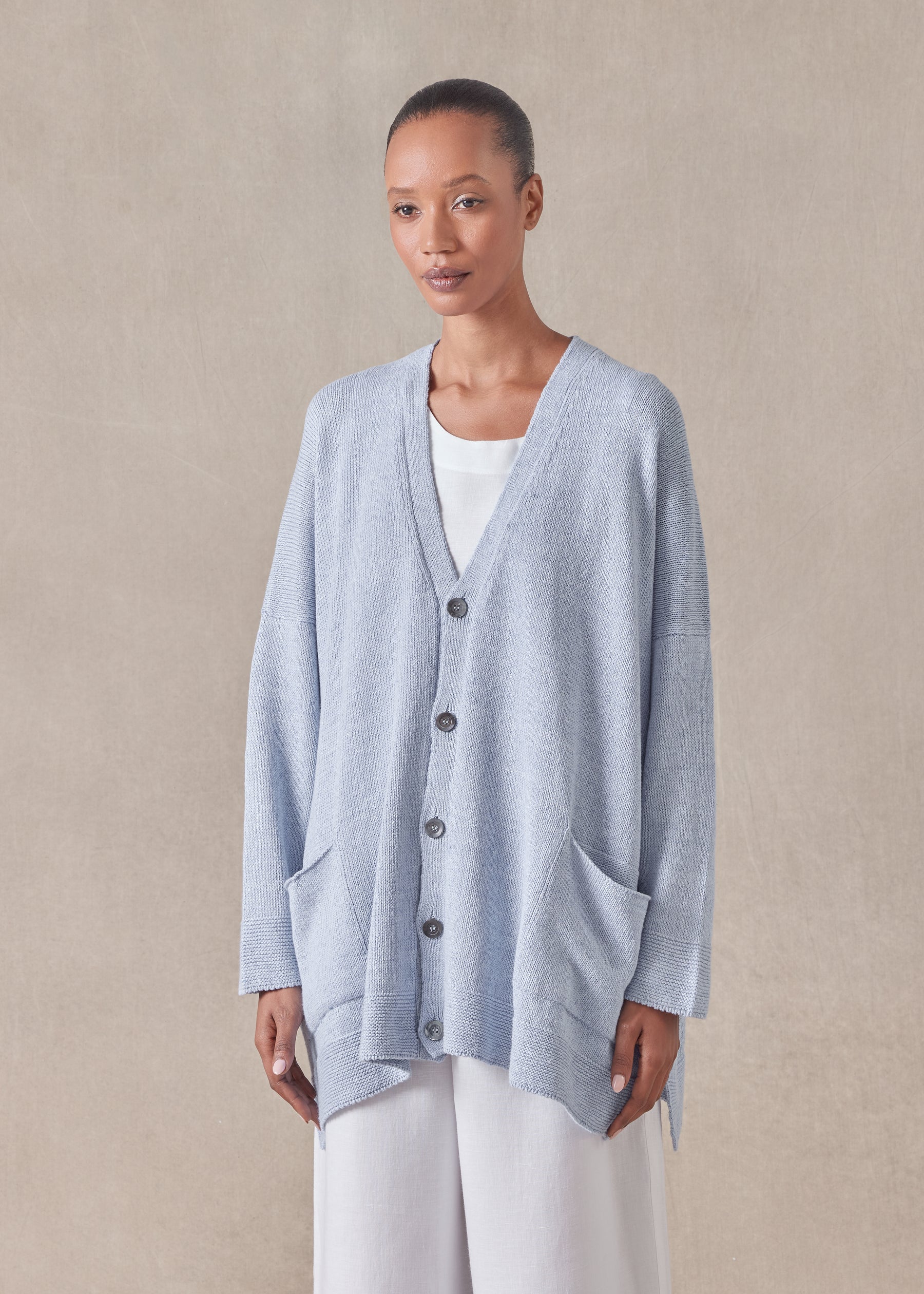 cotton linen mix v-neck cardigan - long