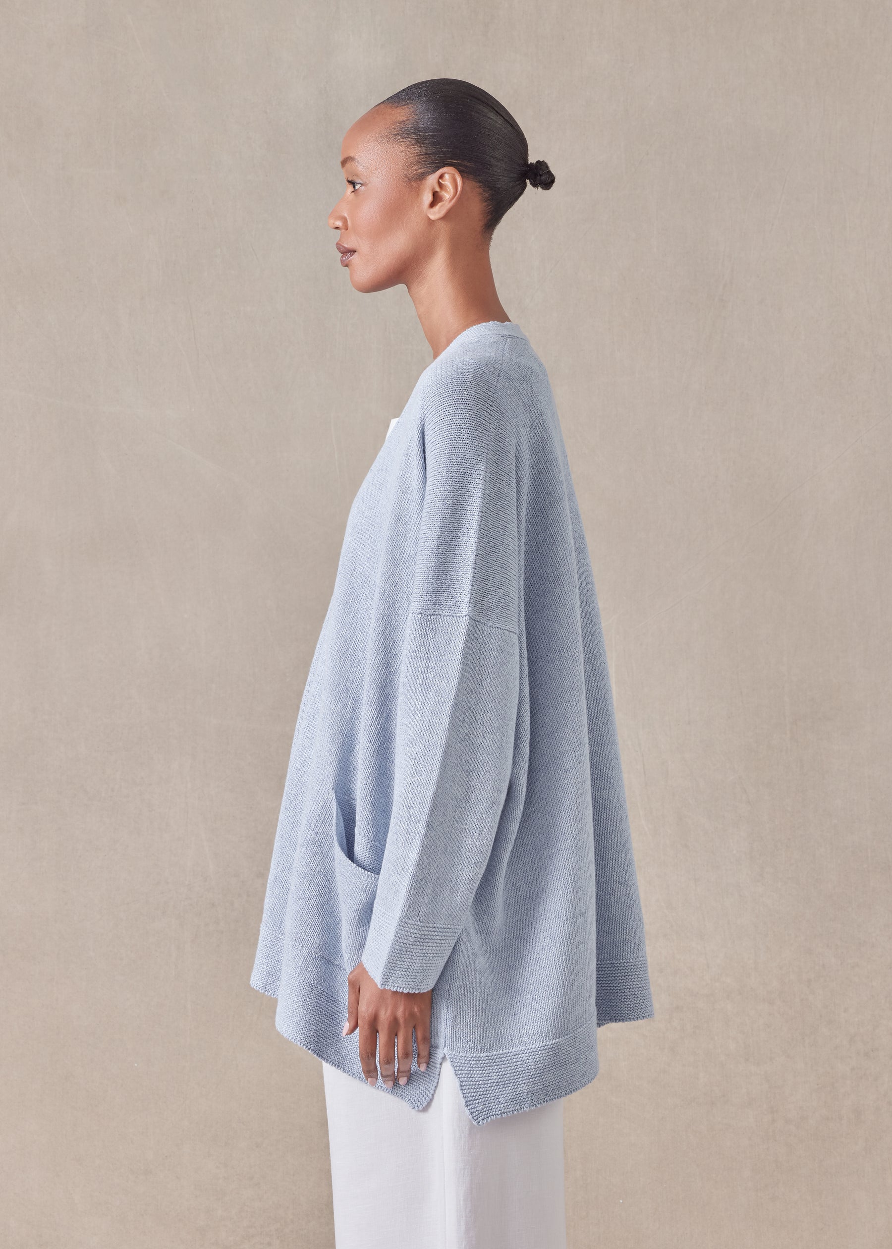 cotton linen mix v-neck cardigan - long