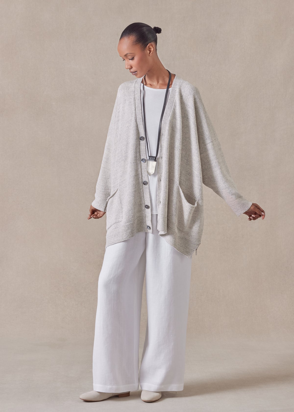cotton linen mix v-neck cardigan - long