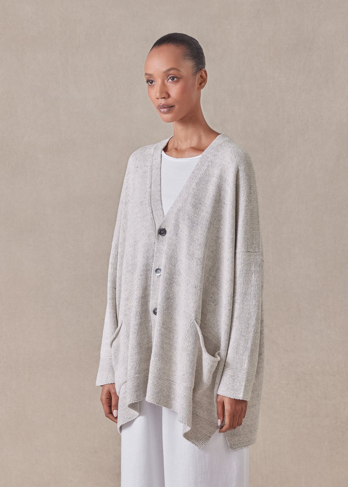 cotton linen mix v-neck cardigan - long