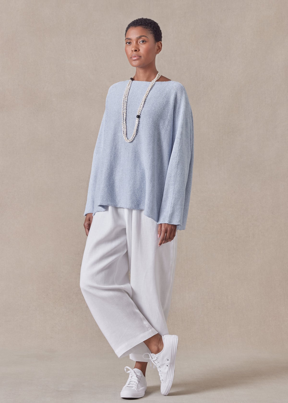 cotton linen mix sideways knitted sweater - mid (chambray)