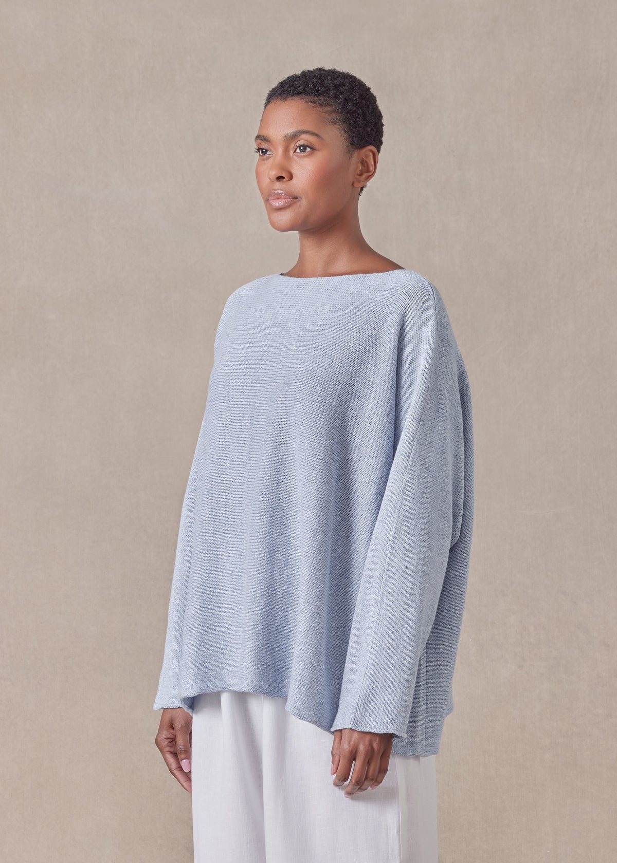 cotton linen mix sideways knitted sweater - mid (chambray)
