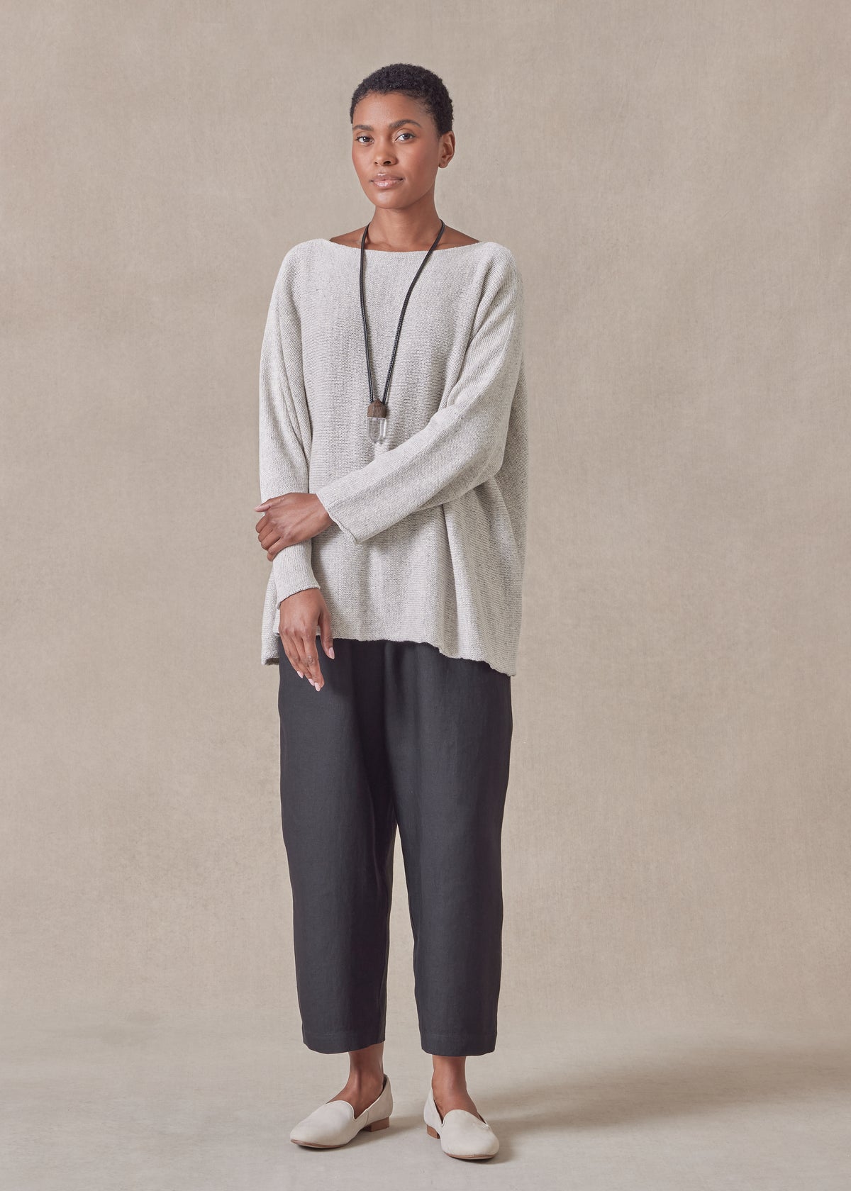 cotton linen mix sideways knitted sweater - mid